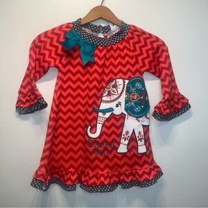 Counting Daisies Girls Orange Teal Long Sleeve Elephant Embroidered Dress Sz 4